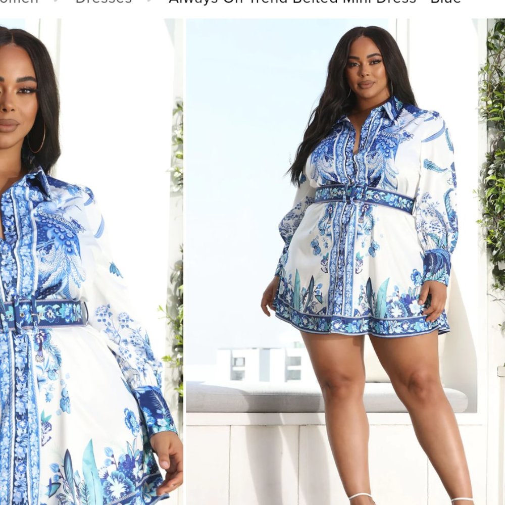 Blue and white shirt dress